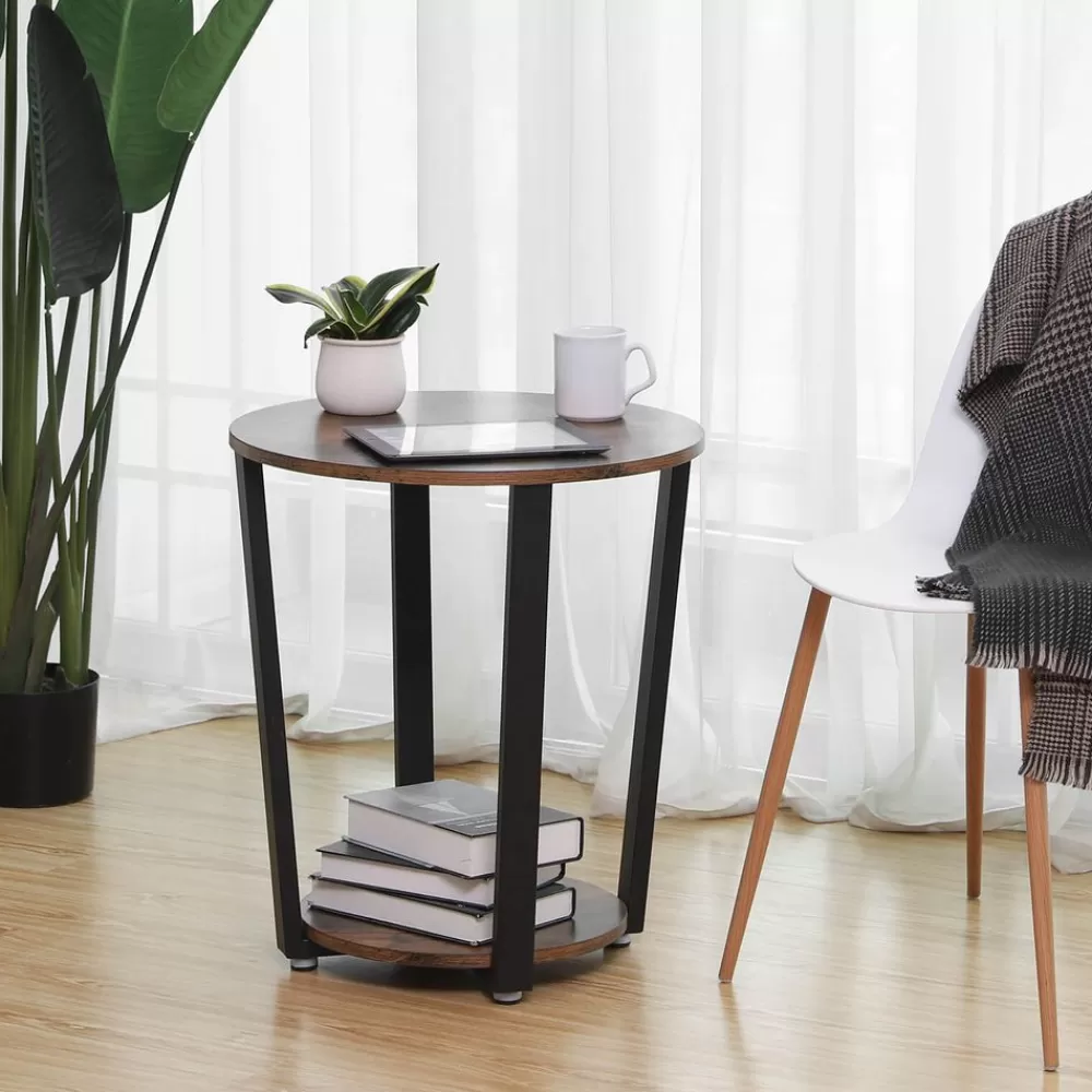 Best SONGMICS Industrie-Design Beistelltisch rund vintagebraun-schwarz