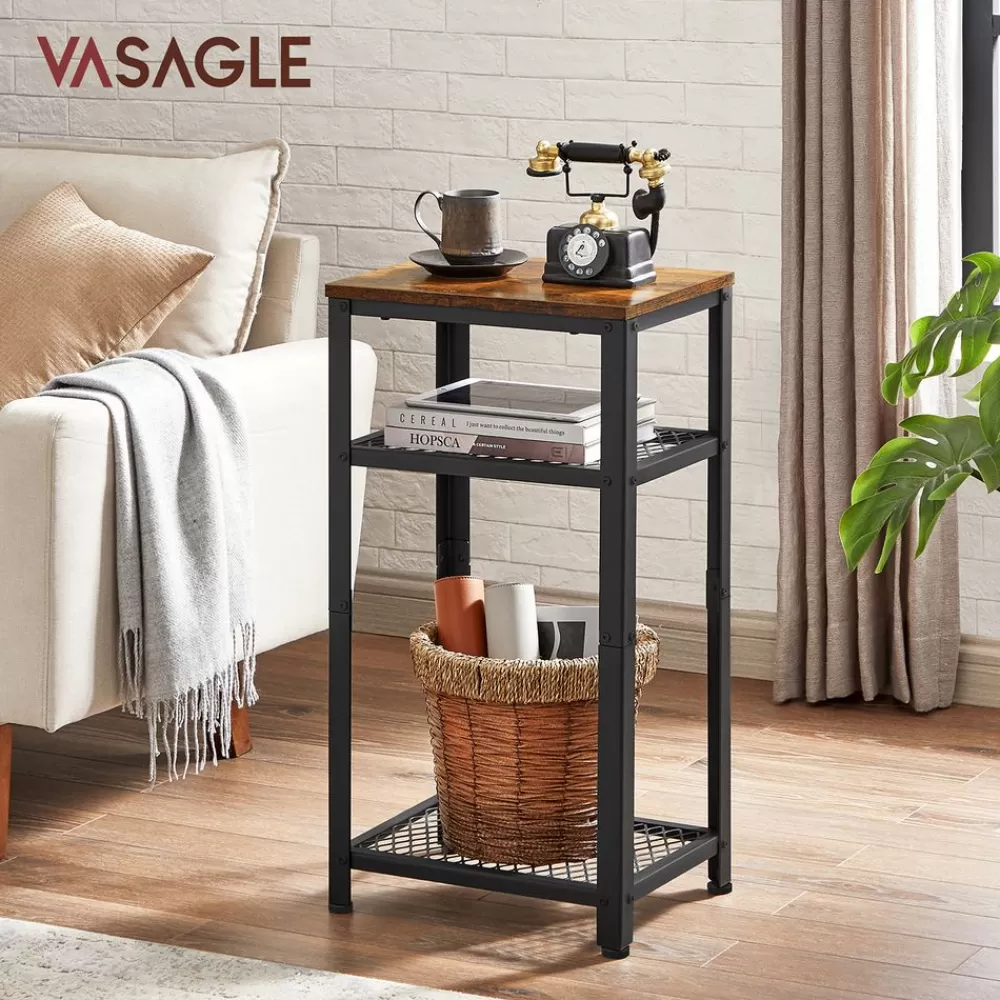 New SONGMICS Industrie-Design Beistelltisch schmal Vintagebraun + Schwarz