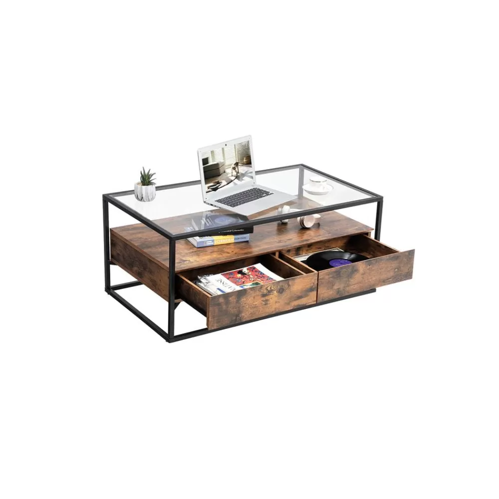 Outlet SONGMICS Industrie-Design Couchtisch Glas