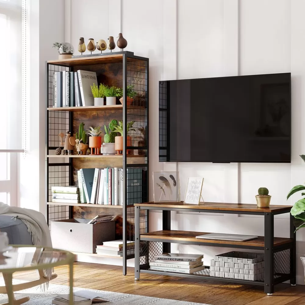 Best SONGMICS Industrie-Design TV-Regal mit 3 Ebenen