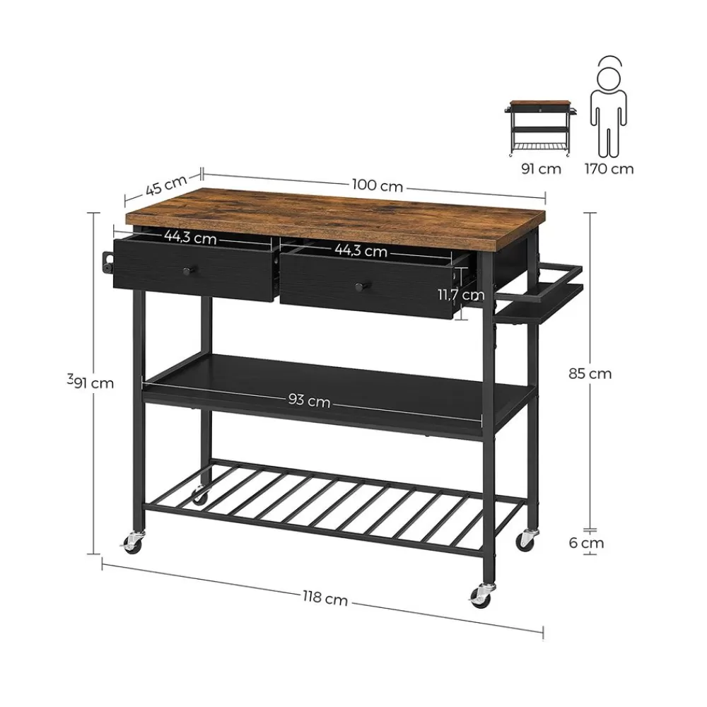 industriestil_kchenwagen_auf_rollen_5.webp Cheap SONGMICS Industriestil Küchenwagen auf Rollen vintagebraun-schwarz