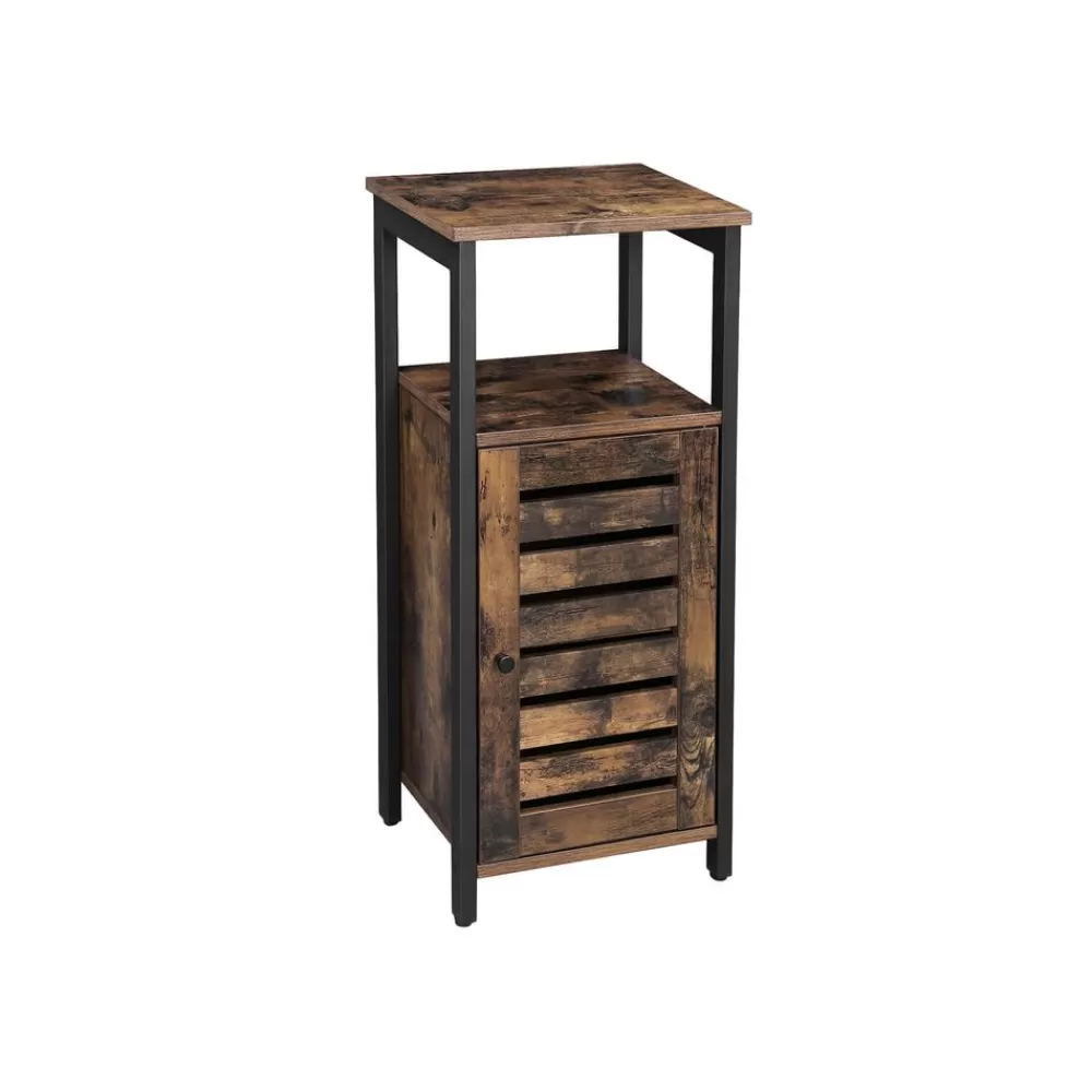 Clearance SONGMICS Industriestil Nachttisch Lamellentür vintagebraun-schwarz