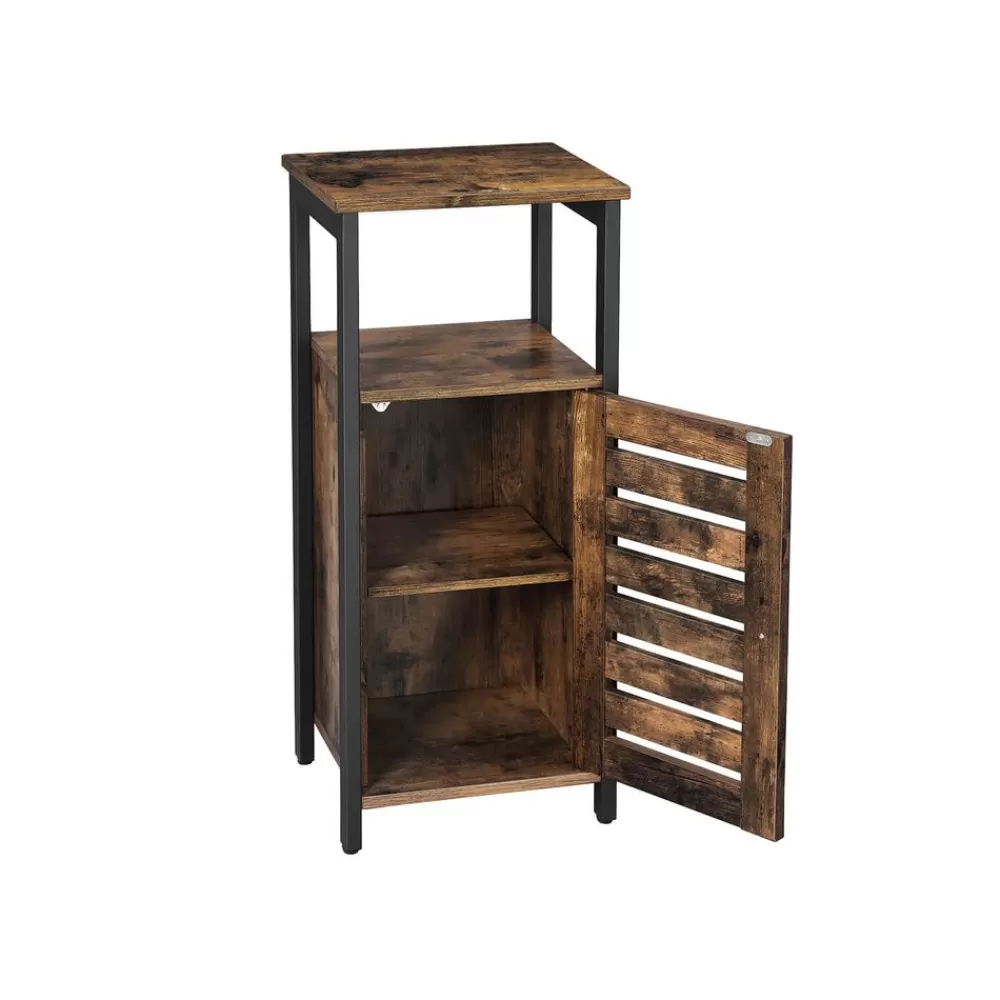 Clearance SONGMICS Industriestil Nachttisch Lamellentür vintagebraun-schwarz