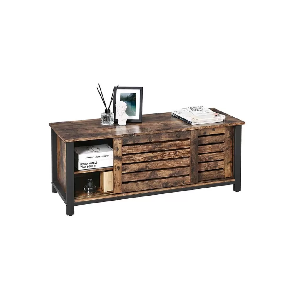 Best SONGMICS Industriestil TV-Schrank mit Lamellentüren vintagebraun-schwarz