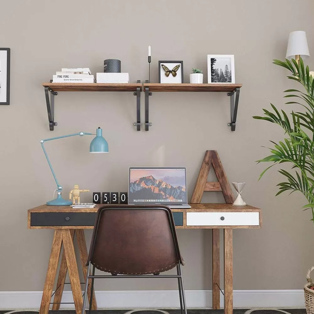 industriestil_wandregal_er_set_2.webp Best Sale SONGMICS Industriestil Wandregal 2er Set vintagebraun-schwarz