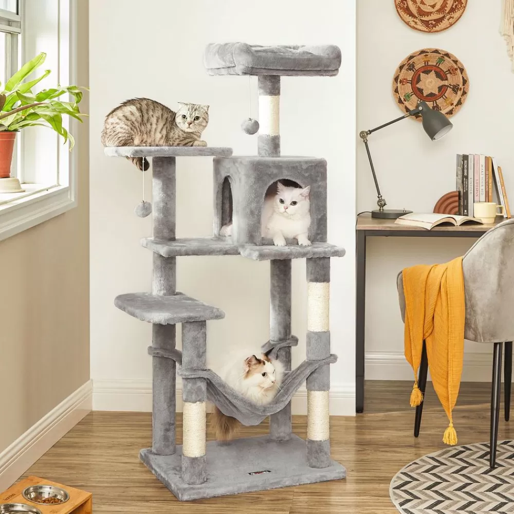 Fashion SONGMICS Katzenbaum mit Hängematte Hellgrau