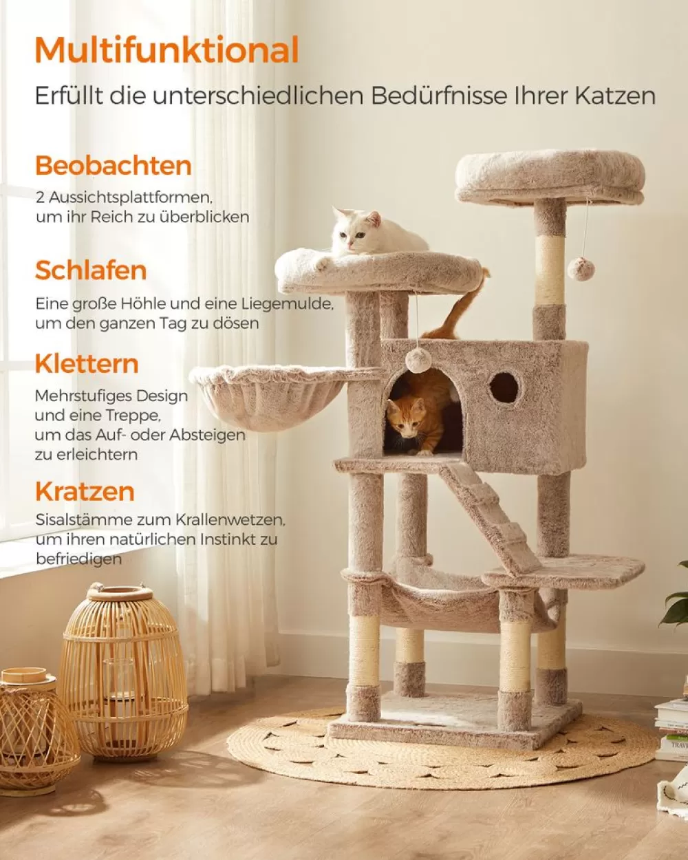 katzenbaum_mit_weichem_bezug_hellbraun_3.webp Flash Sale SONGMICS Katzenbaum mit weichem Bezug Hellbraun