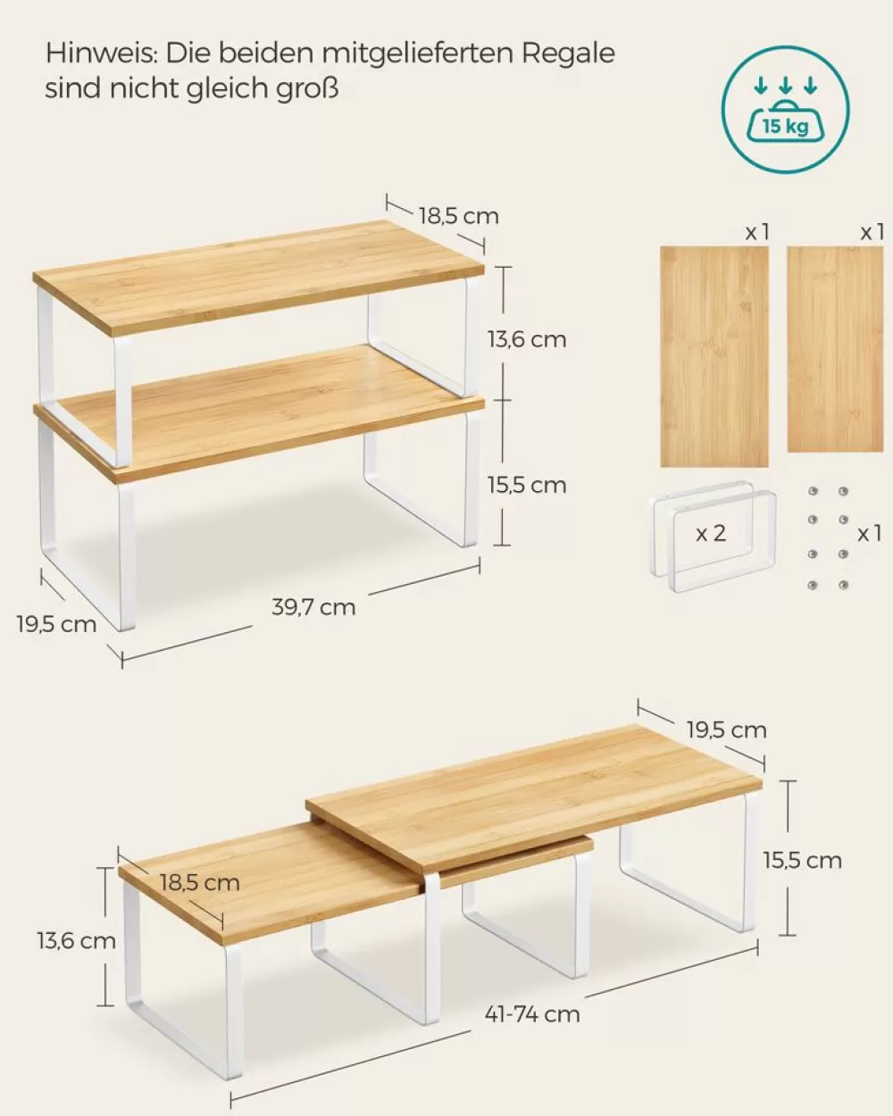 kchenorganizer_er_set_erweiterbar_stapelbar_wolkenweinaturbeige_5.webp Outlet SONGMICS Küchen-Organizer 2er Set erweiterbar stapelbar wolkenweiß-naturbeige