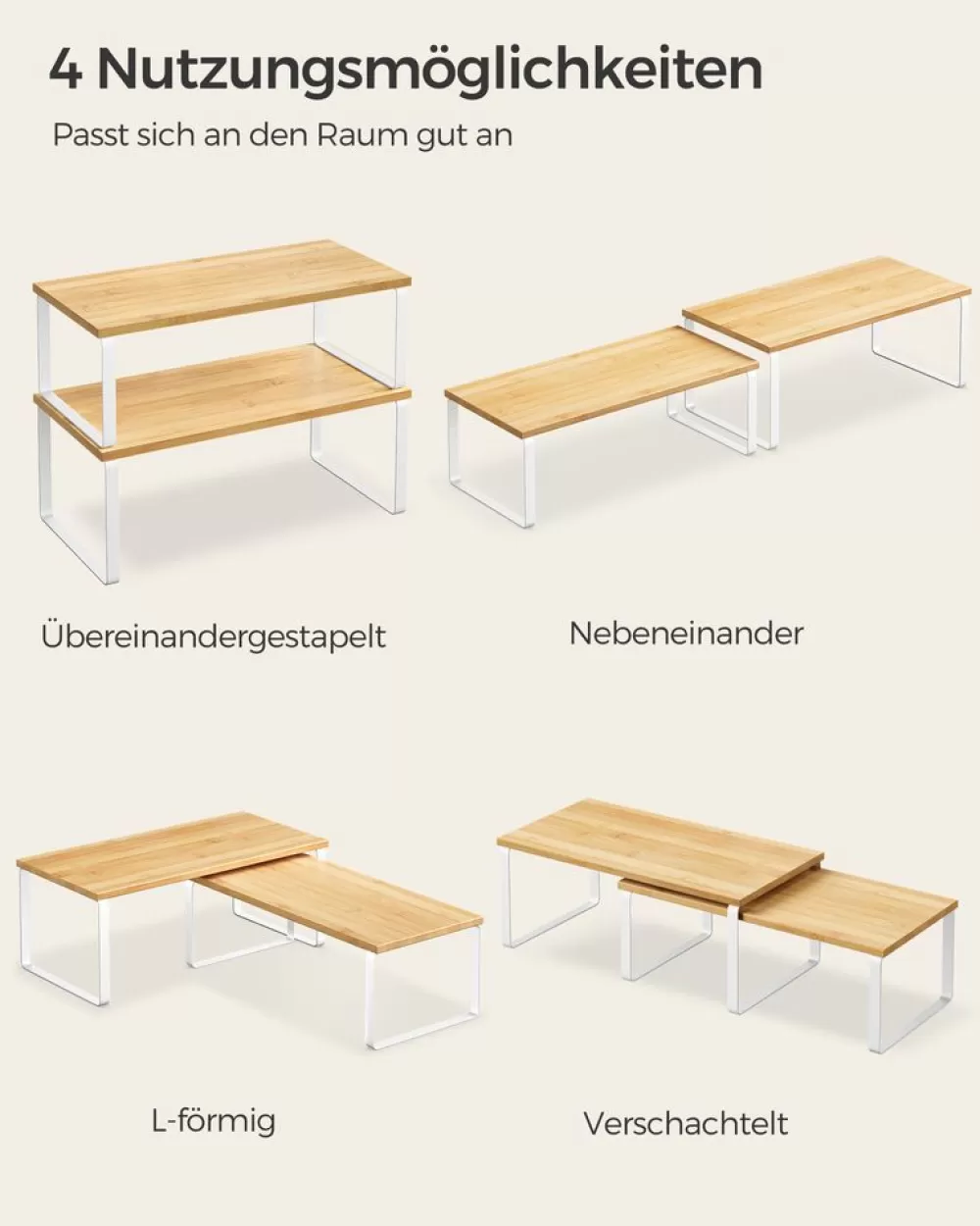 kchenorganizer_er_set_erweiterbar_stapelbar_wolkenweinaturbeige_6.webp Outlet SONGMICS Küchen-Organizer 2er Set erweiterbar stapelbar wolkenweiß-naturbeige