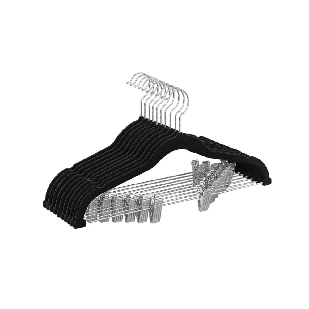 Sale SONGMICS Kleiderbügel Samt 10er Set mit verstellbaren Clips schwarz