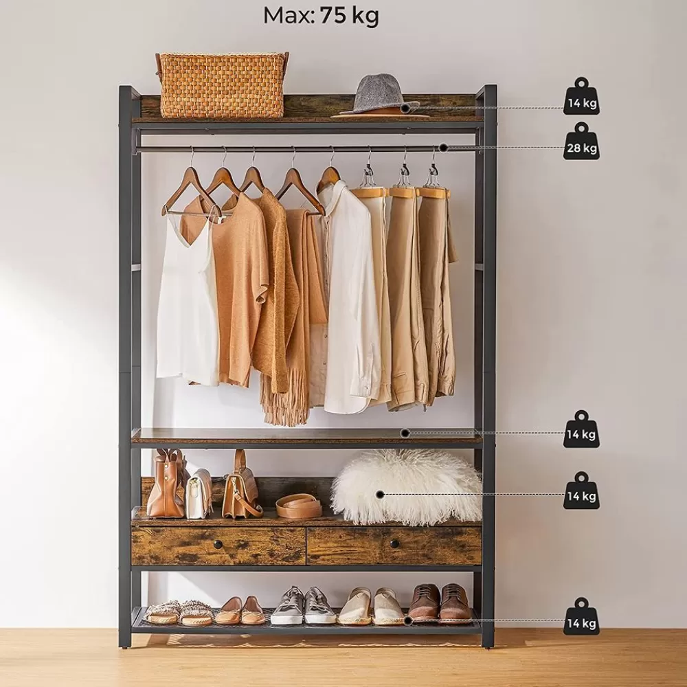 Hot SONGMICS Kleiderschrank offen vintagebraun-schwarz