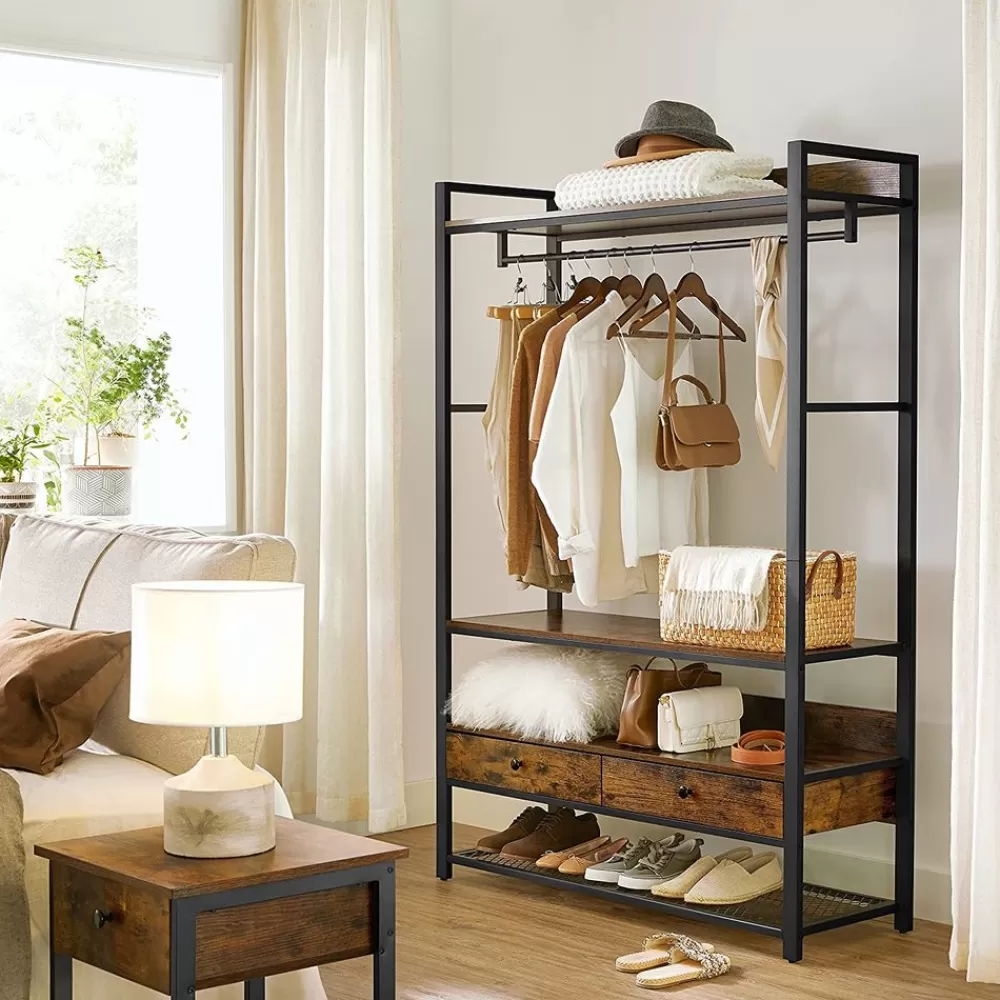 kleiderschrank_offen_vintagebraunschwarz_3.webp Hot SONGMICS Kleiderschrank offen vintagebraun-schwarz