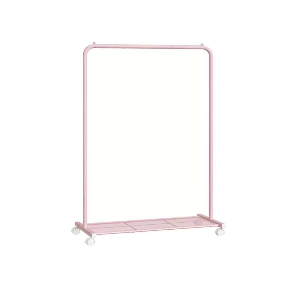 New SONGMICS Kleiderständer 91 cm breit auf Rollen pastellrosa
