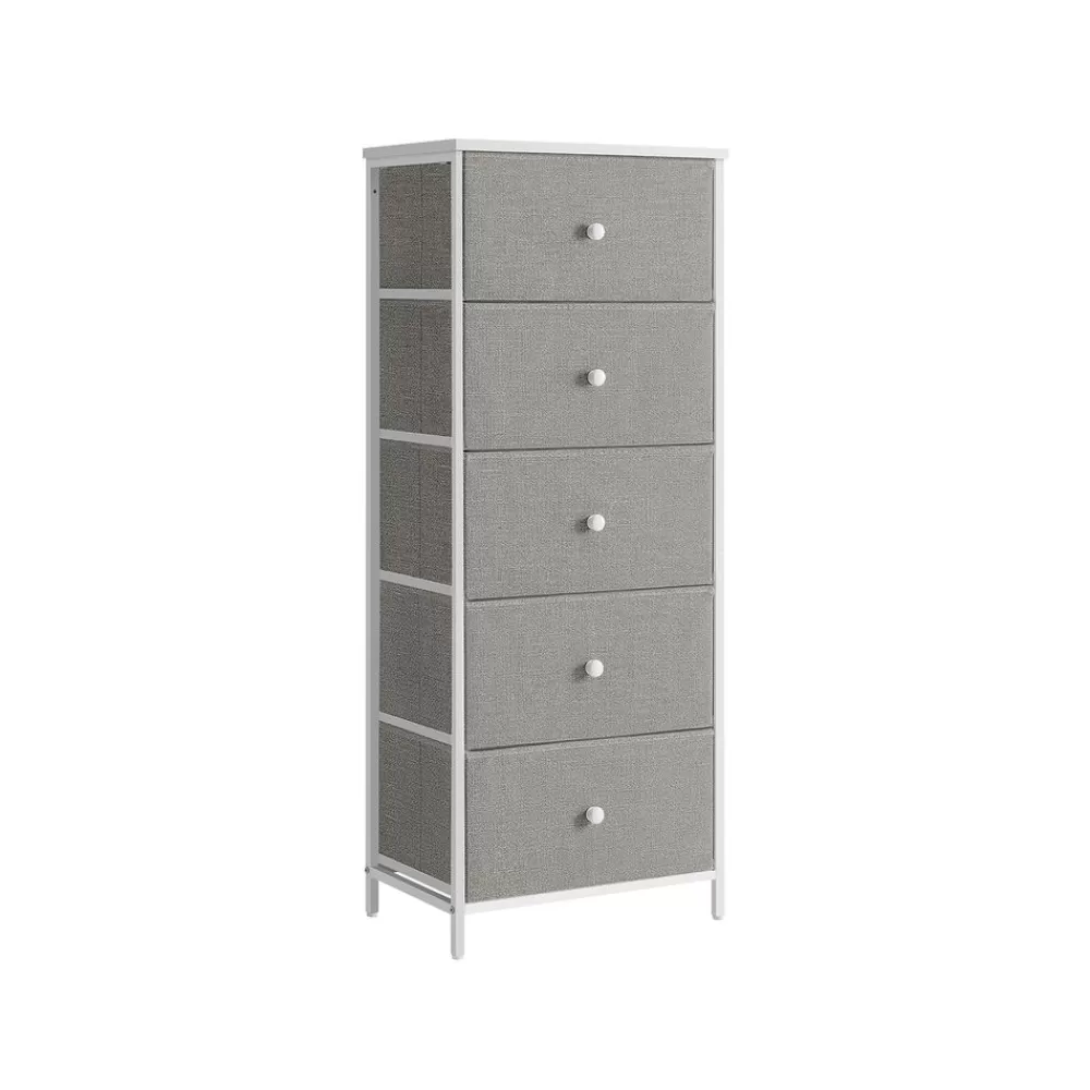 Sale SONGMICS Kommode mit 5 Stoff-Schubladen schmal taubengrau-cremeweiß
