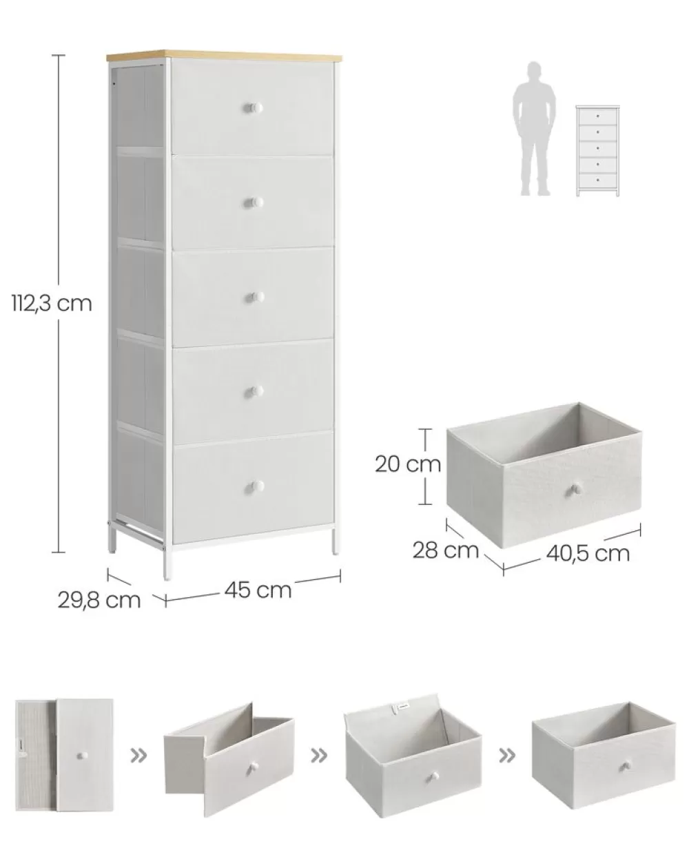 kommode_mit__stoffschubladen_schmal_taubengraucremewei_10.webp Sale SONGMICS Kommode mit 5 Stoff-Schubladen schmal taubengrau-cremeweiß