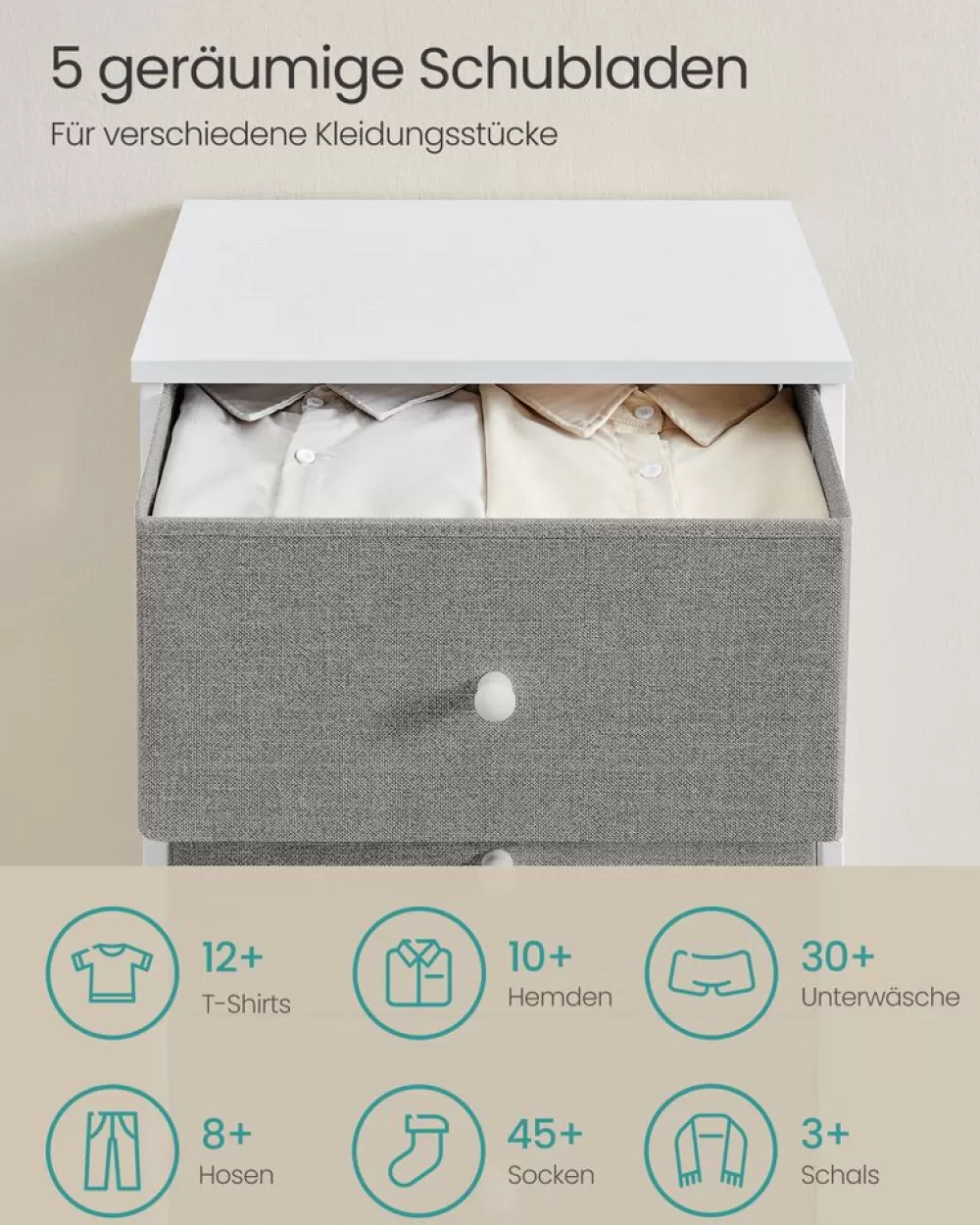 kommode_mit__stoffschubladen_schmal_taubengraucremewei_2.webp Sale SONGMICS Kommode mit 5 Stoff-Schubladen schmal taubengrau-cremeweiß