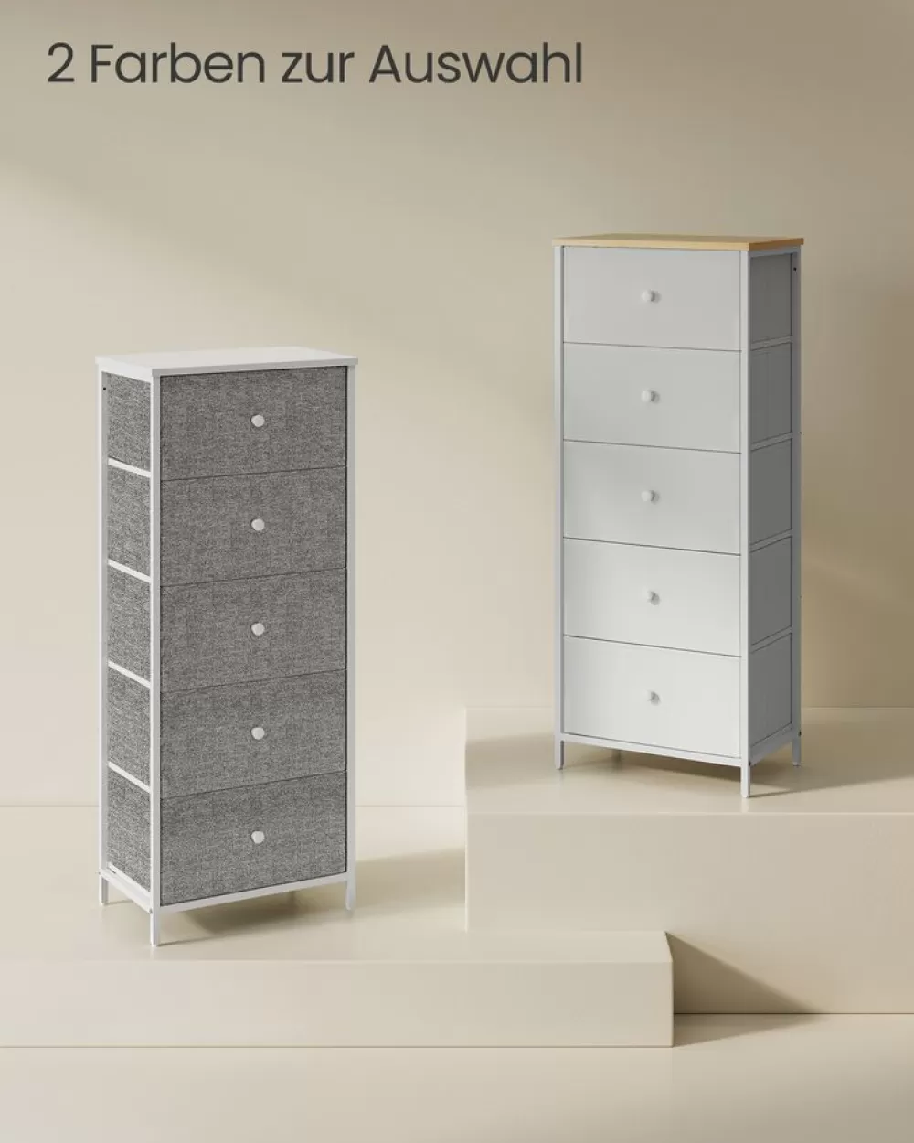 kommode_mit__stoffschubladen_schmal_taubengraucremewei_5.webp Sale SONGMICS Kommode mit 5 Stoff-Schubladen schmal taubengrau-cremeweiß