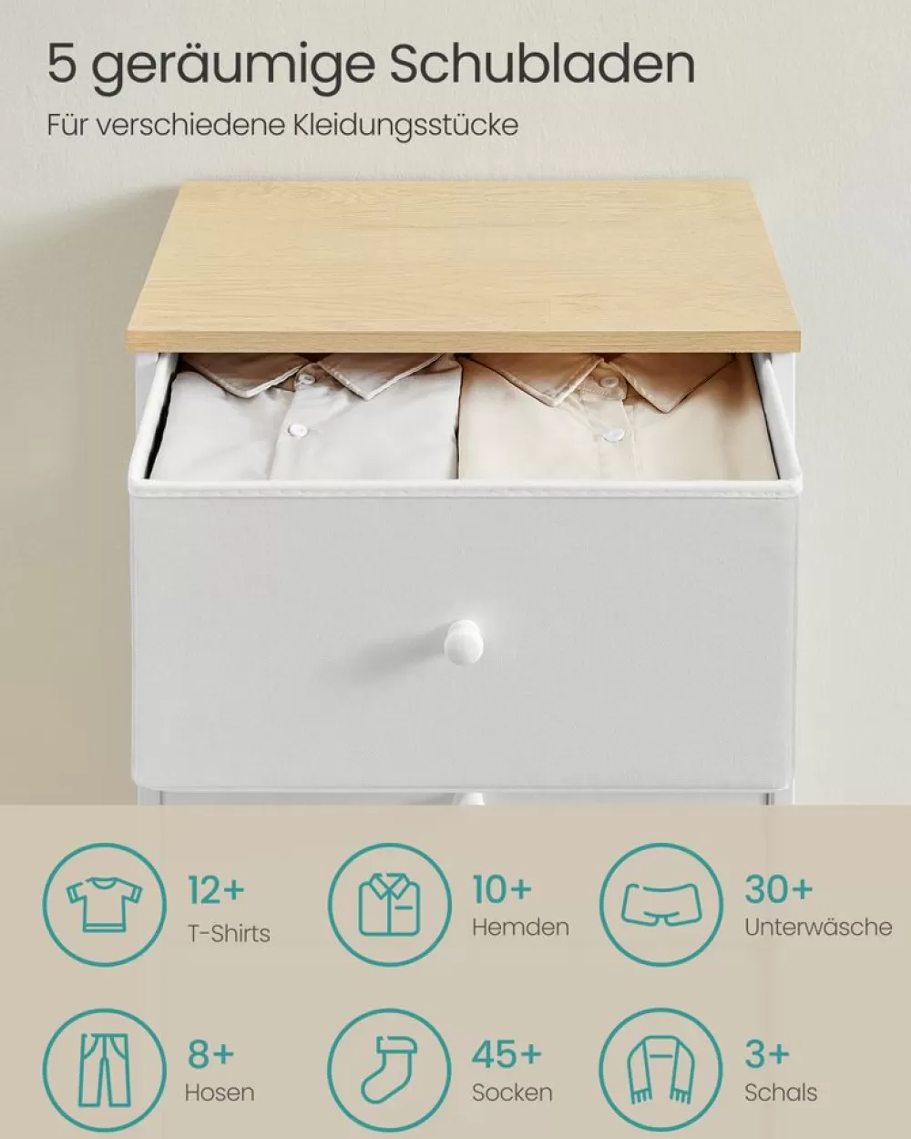kommode_mit__stoffschubladen_schmal_taubengraucremewei_8.webp Sale SONGMICS Kommode mit 5 Stoff-Schubladen schmal taubengrau-cremeweiß