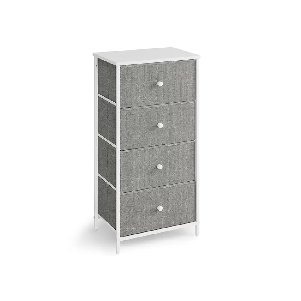 Sale SONGMICS Kommode mit 4 Stoff-Schubladen und Metallrahmen hellgrau-weiß