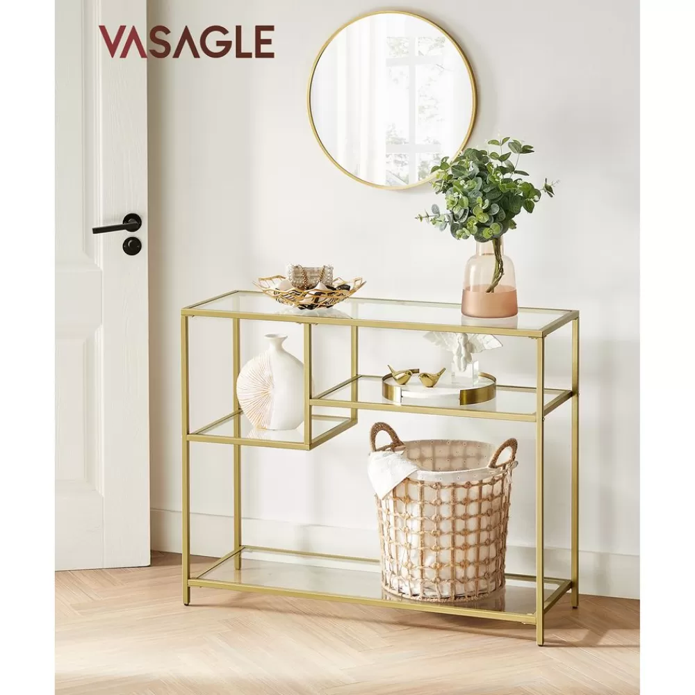 Sale SONGMICS Konsolentisch aus Glas und Metall Golden