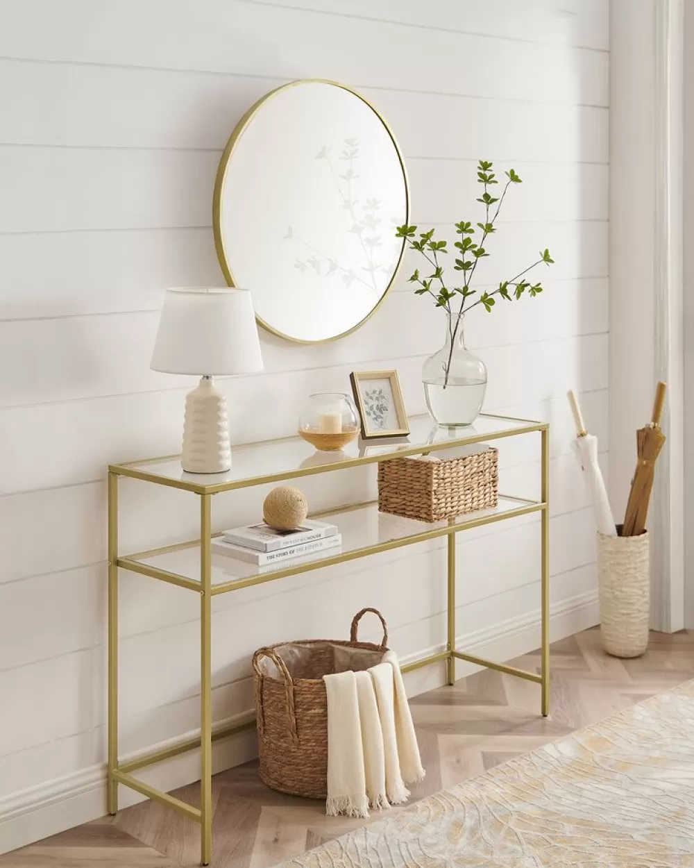 Sale SONGMICS Konsolentisch modern verstellbar goldfarben-transparent Goldfarben + Transparent