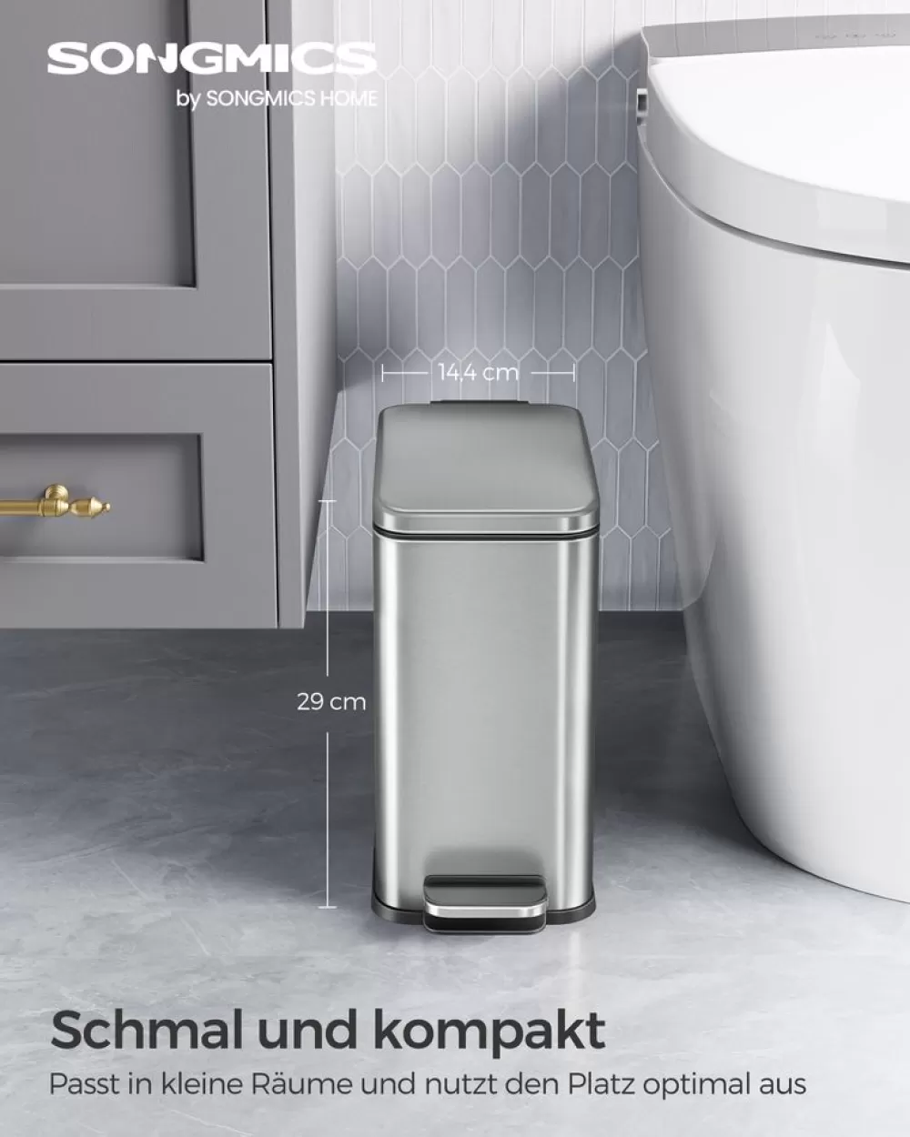 New SONGMICS Kosmetikeimer 5 Liter mit Deckel silbern