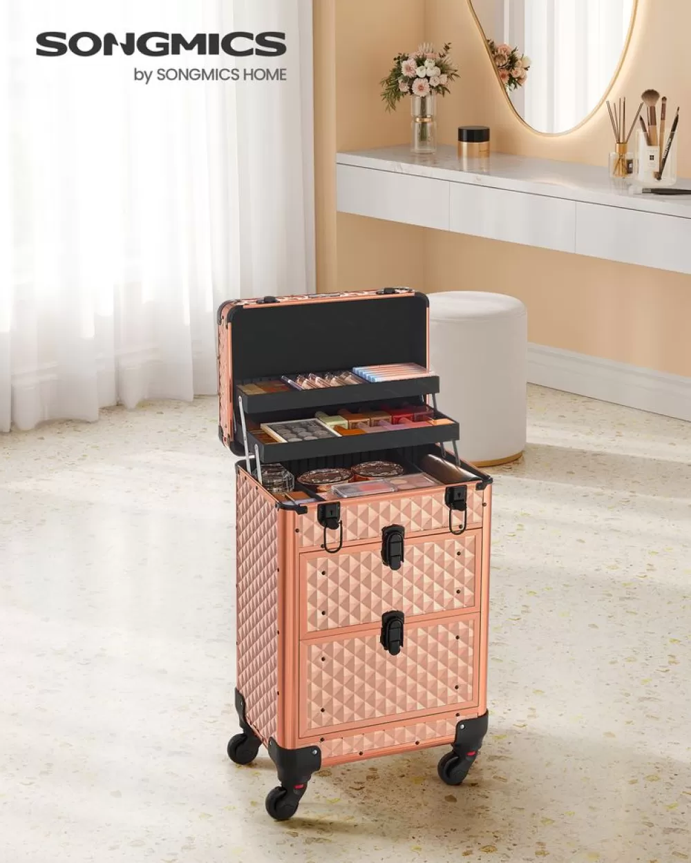 Best Sale SONGMICS Kosmetikkoffer Trolley Friseurkoffer champagnergold Default Title