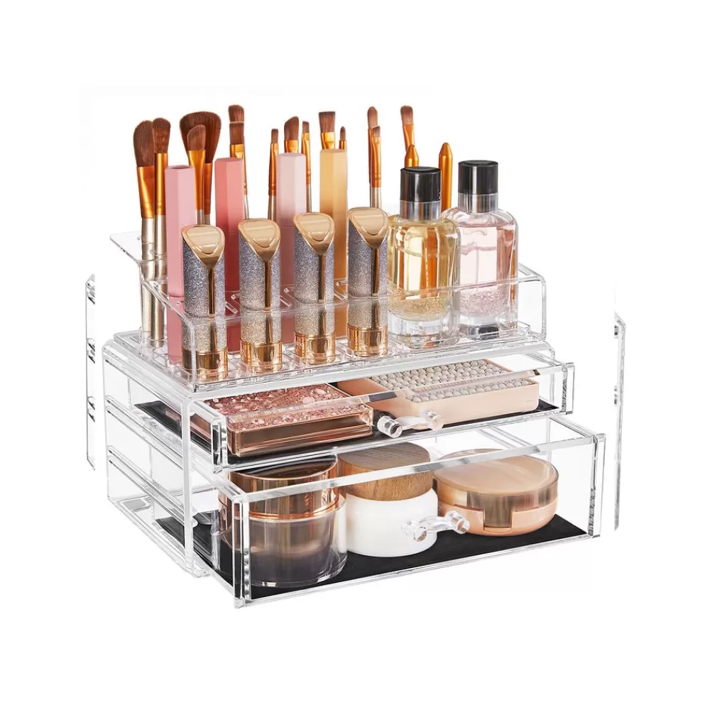Best SONGMICS Kosmetik-Organizer mit 2 Schubladen transparent