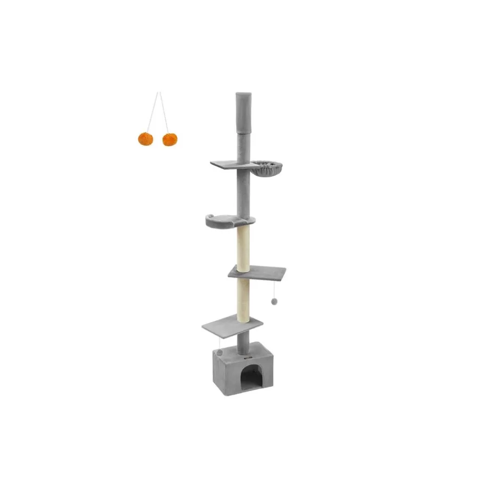 Discount SONGMICS Kratzbaum deckenhoch 231-291 cm höhenverstellbar hellgrau