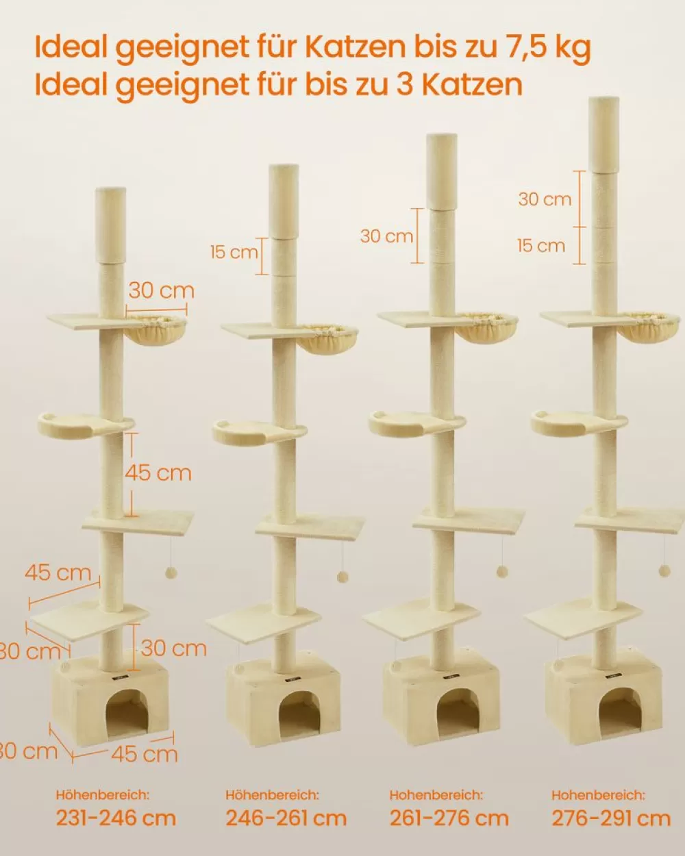 kratzbaum_deckenhoch__cm_hhenverstellbar_hellgrau_11.webp Discount SONGMICS Kratzbaum deckenhoch 231-291 cm höhenverstellbar hellgrau