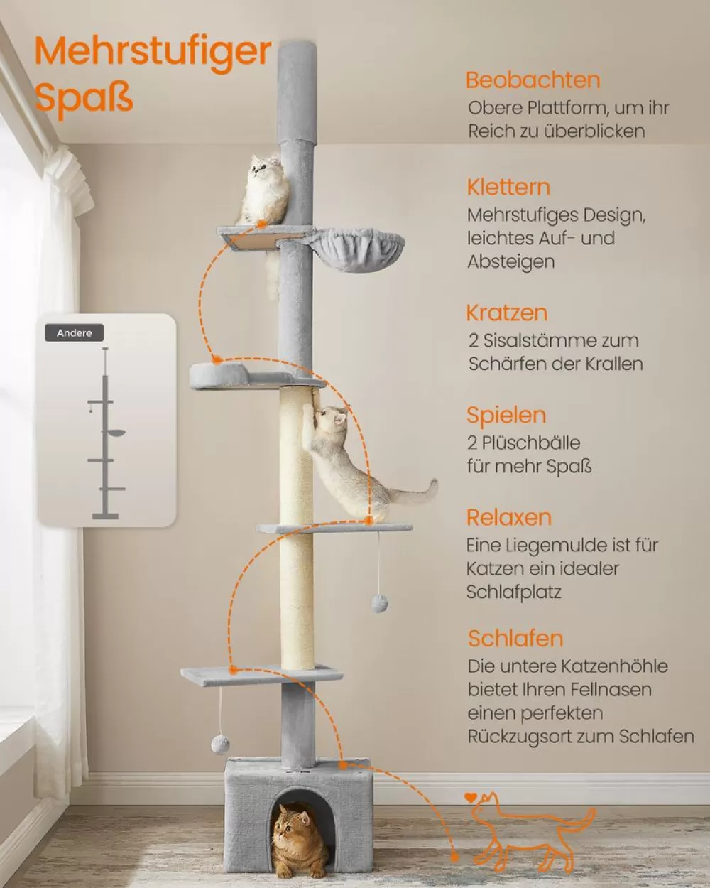 kratzbaum_deckenhoch__cm_hhenverstellbar_hellgrau_2.webp Discount SONGMICS Kratzbaum deckenhoch 231-291 cm höhenverstellbar hellgrau