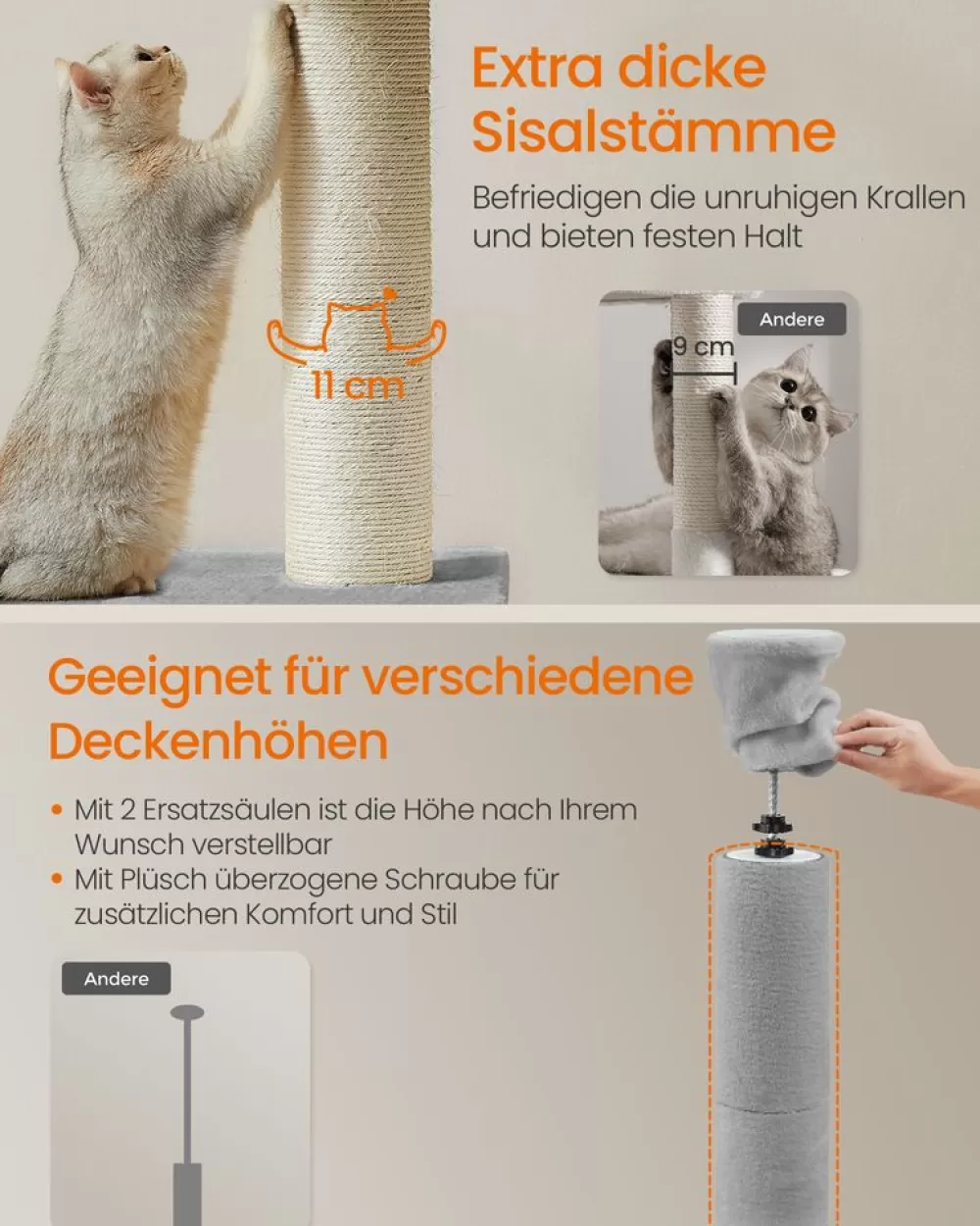 kratzbaum_deckenhoch__cm_hhenverstellbar_hellgrau_3.webp Discount SONGMICS Kratzbaum deckenhoch 231-291 cm höhenverstellbar hellgrau