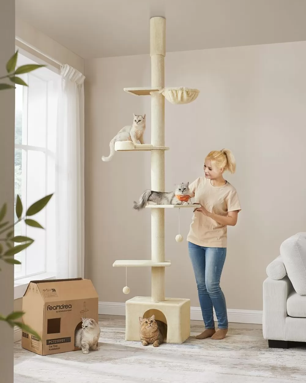 kratzbaum_deckenhoch__cm_hhenverstellbar_hellgrau_7.webp Discount SONGMICS Kratzbaum deckenhoch 231-291 cm höhenverstellbar hellgrau