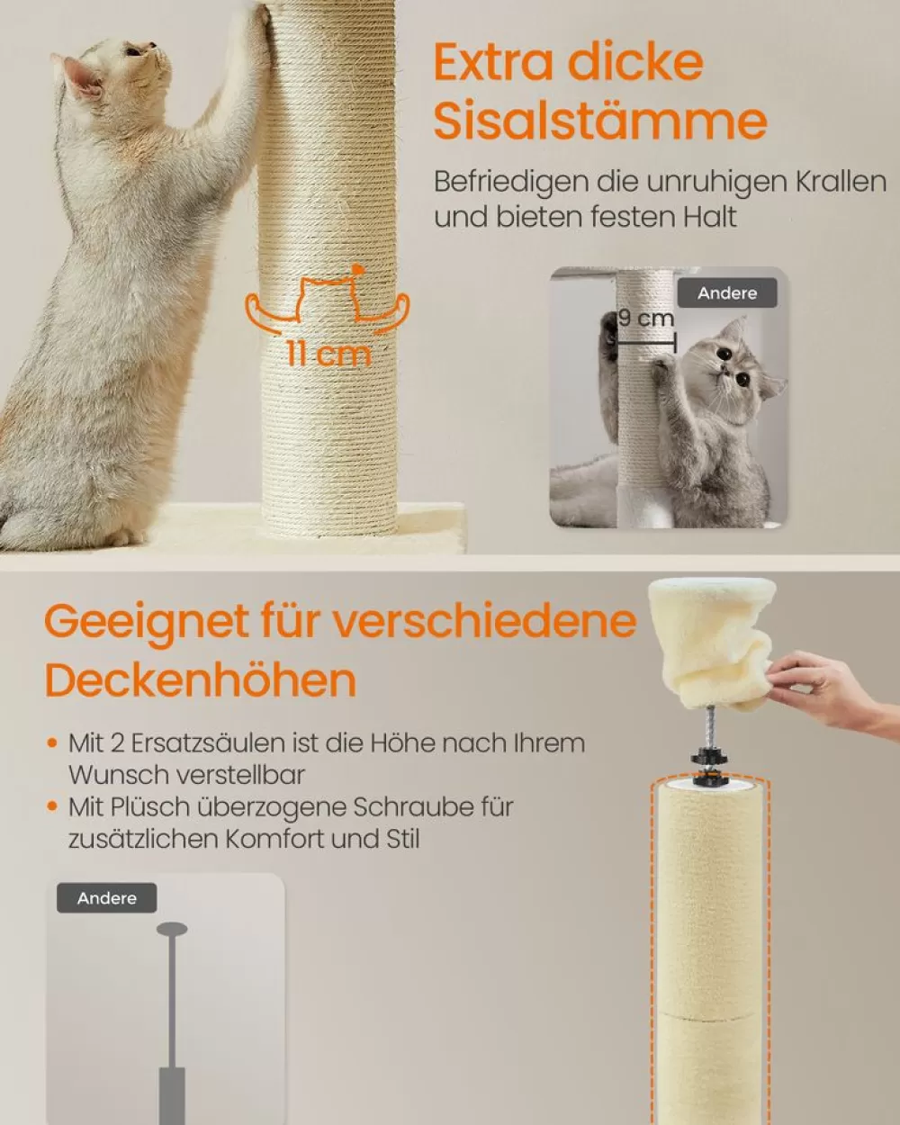 kratzbaum_deckenhoch__cm_hhenverstellbar_hellgrau_9.webp Discount SONGMICS Kratzbaum deckenhoch 231-291 cm höhenverstellbar hellgrau