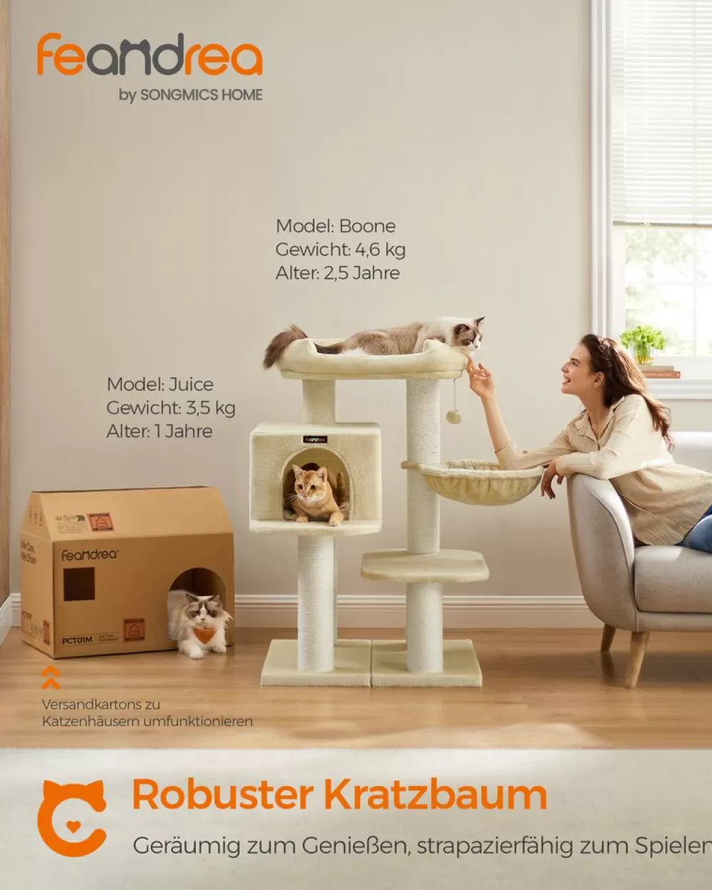 Best Sale SONGMICS Kratzbaum dicke Stämme 107 cm Beige