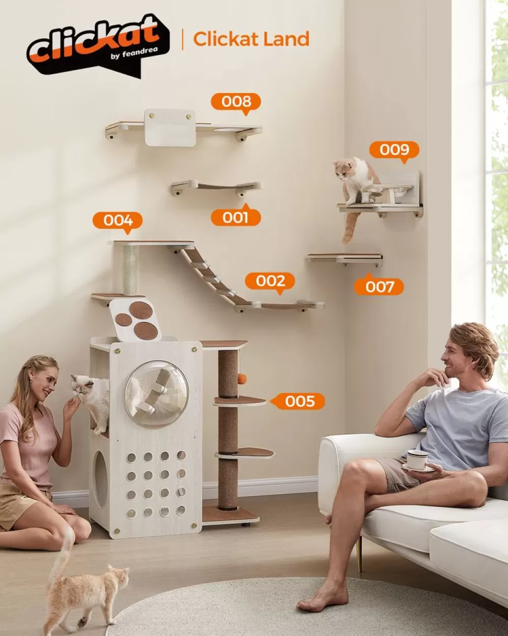 Hot SONGMICS Land - Katzenmöbel Kletterwand 7er Set Haferflockenbraun-Kaffeebraun
