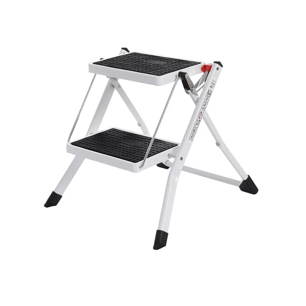 New SONGMICS Leiter aus Stahl mit 2 Stufen silber