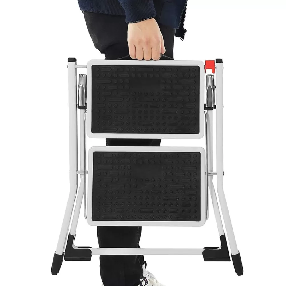 New SONGMICS Leiter aus Stahl mit 2 Stufen silber