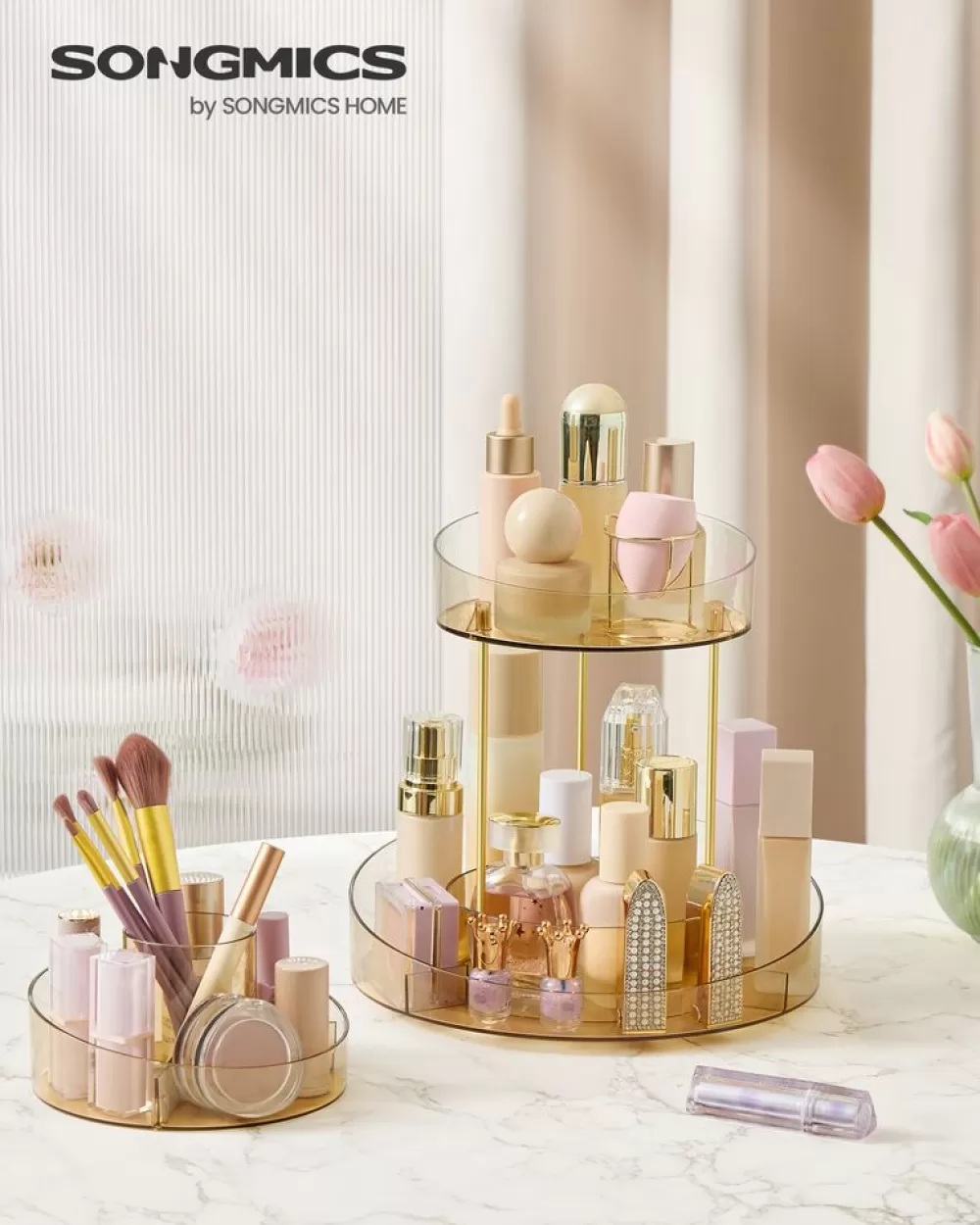 Clearance SONGMICS Make-up Organizer drehbar mit extra Tablett champagnergold