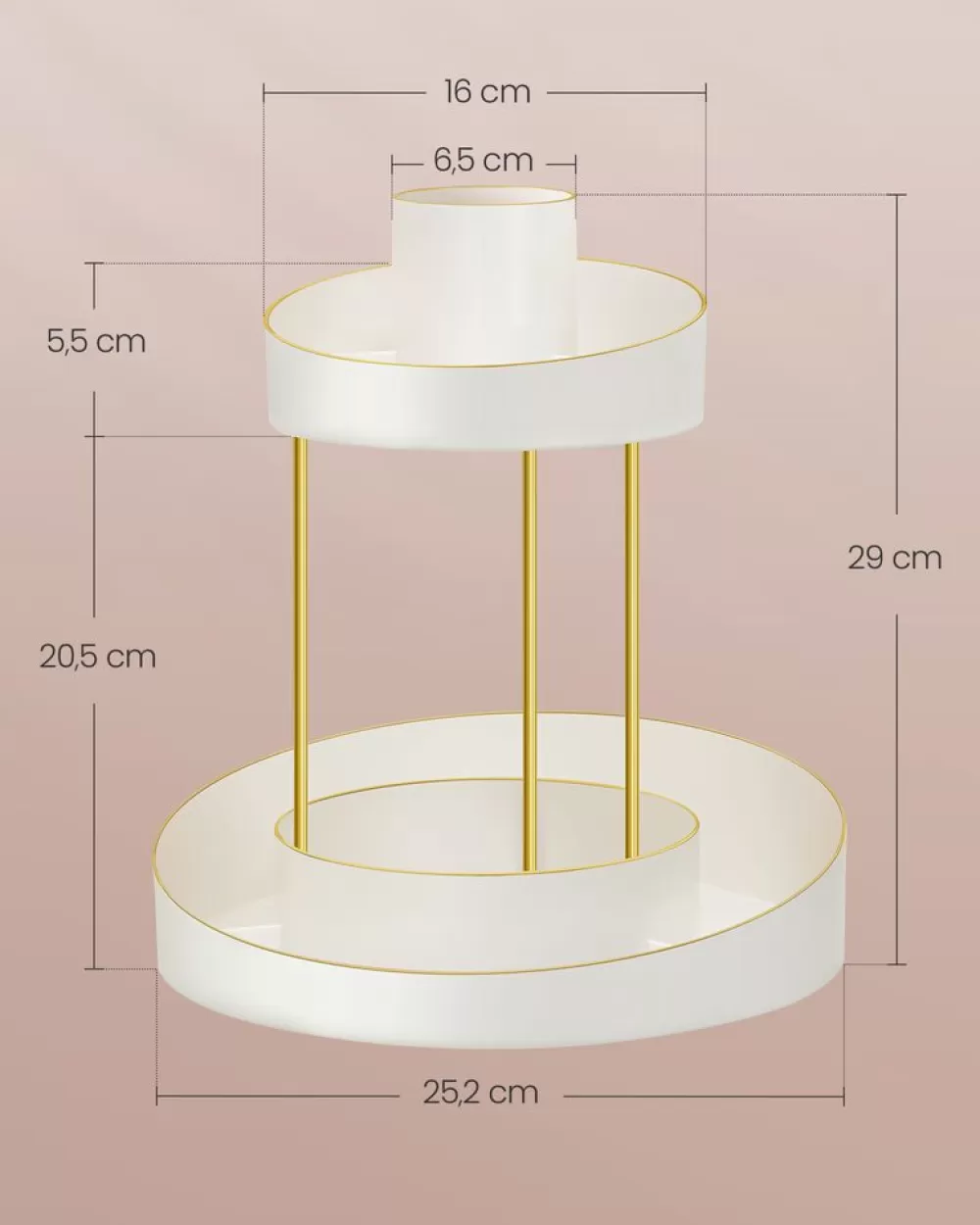 makeup_organizer_drehbar_mit_extra_tablett_champagnergold_10.webp Clearance SONGMICS Make-up Organizer drehbar mit extra Tablett champagnergold