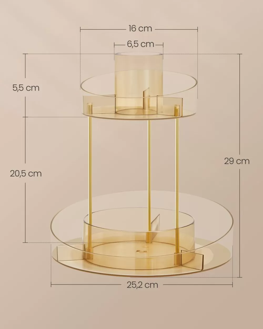 makeup_organizer_drehbar_mit_extra_tablett_champagnergold_4.webp Clearance SONGMICS Make-up Organizer drehbar mit extra Tablett champagnergold