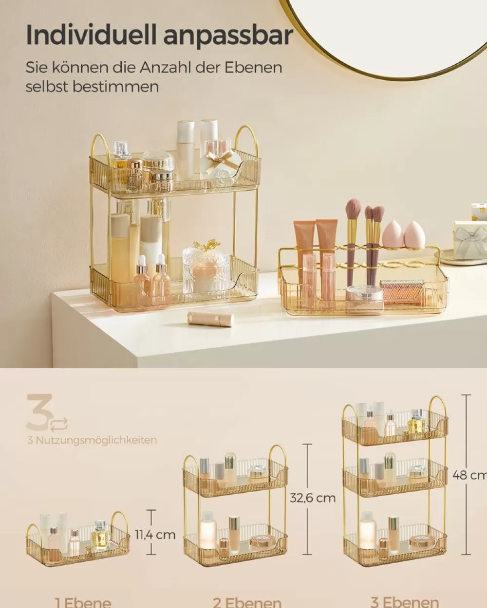 makeup_organizer_rechteckig_geschenkidee_champagnergold_2.webp Sale SONGMICS Make-up Organizer rechteckig Geschenkidee champagnergold