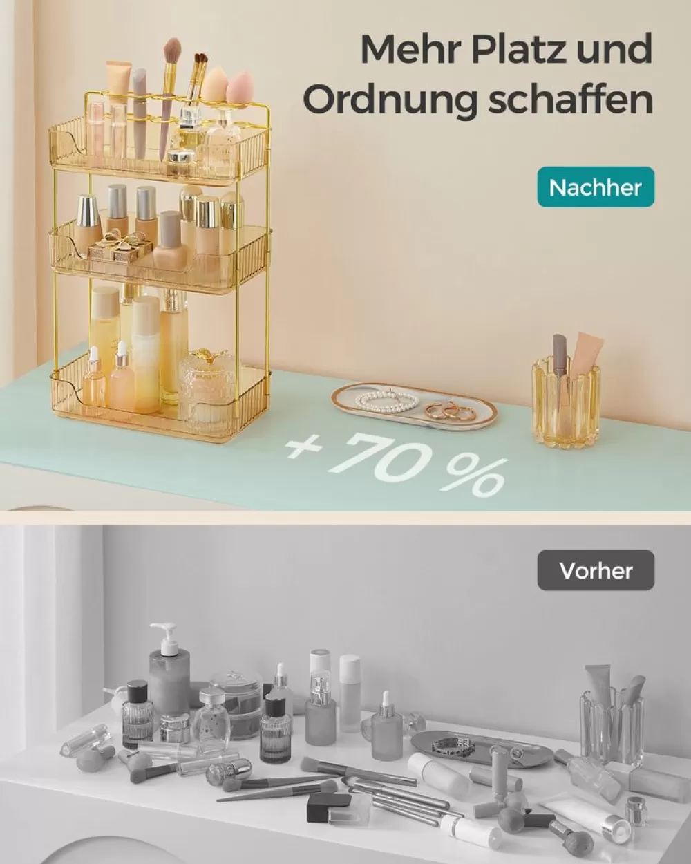 makeup_organizer_rechteckig_geschenkidee_champagnergold_5.webp Sale SONGMICS Make-up Organizer rechteckig Geschenkidee champagnergold