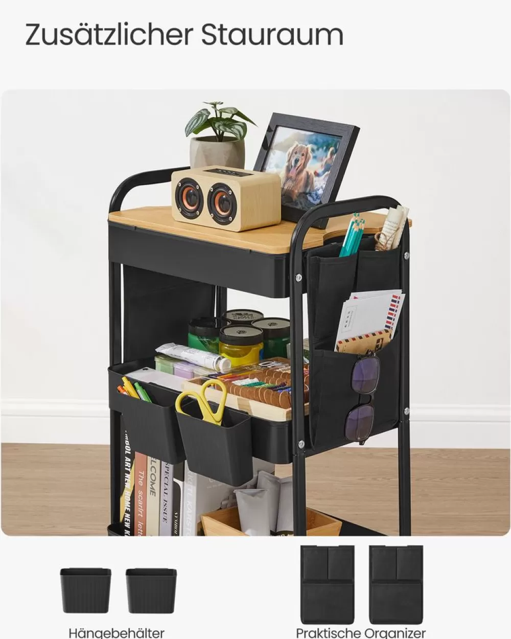 metallgitterablagen_servierwagen_tintenschwarz_3.webp Flash Sale SONGMICS 3 Metallgitterablagen, Servierwagen tintenschwarz