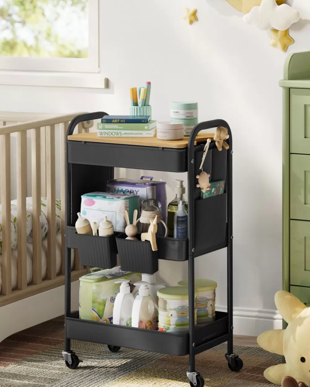 metallgitterablagen_servierwagen_tintenschwarz_5.webp Flash Sale SONGMICS 3 Metallgitterablagen, Servierwagen tintenschwarz