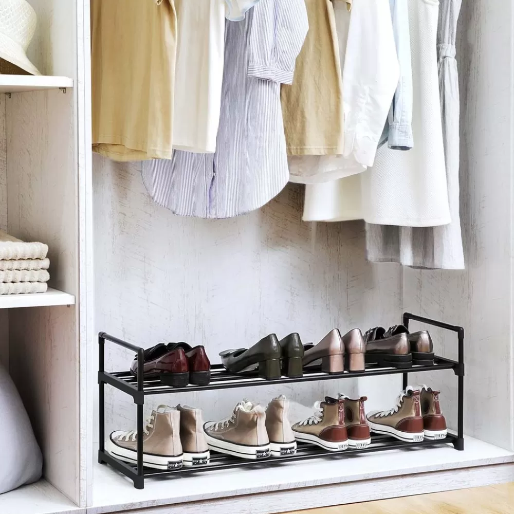 metallregal_fr_schuhe__ablagen_2.webp Sale SONGMICS Metallregal für Schuhe 2 Ablagen Schwarz