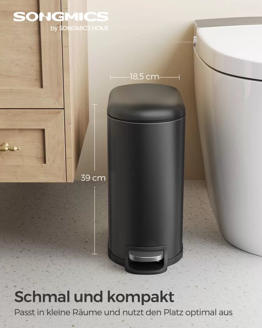 Cheap SONGMICS Mülleimer Bad 10L mit Deckel aus Stahl Tintenschwarz