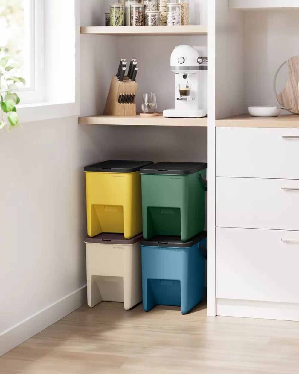 Clearance SONGMICS Mülleimer 4er Set je 20 L mit Aufklebern