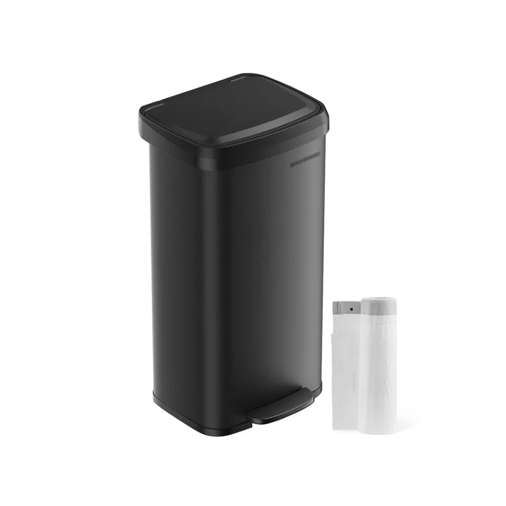 Hot SONGMICS Mülleimer Küche 68 Liter aus Metall mit Deckel schwarz