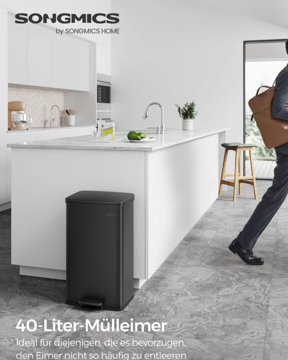 Sale SONGMICS Mülleimer Küche 40 Liter Tretmülleimer schwarz